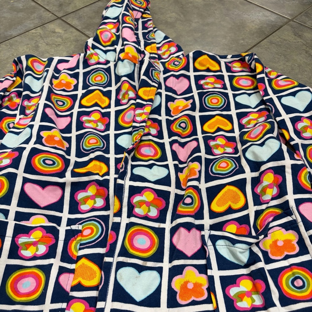 Vtg Aegean Apparel Robe Multicolor Heart Florals Terrycloth Cotton Belted Retro - Picture 15 of 16